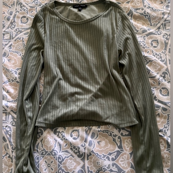 Olive Green Ribbed Long Sleeve Top - Picture 1 of 3